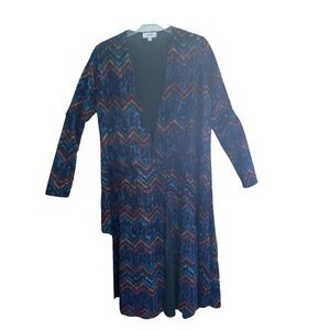 LulaRoe SARAH Blue & Black Chevron Knit Duster Cardigan Pockets Size XS